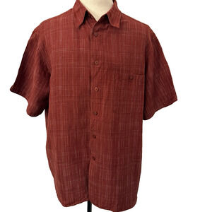 Ron Chereskin Men’s Button Up Shirt 2XL Red Linen Blend Short Sleeve